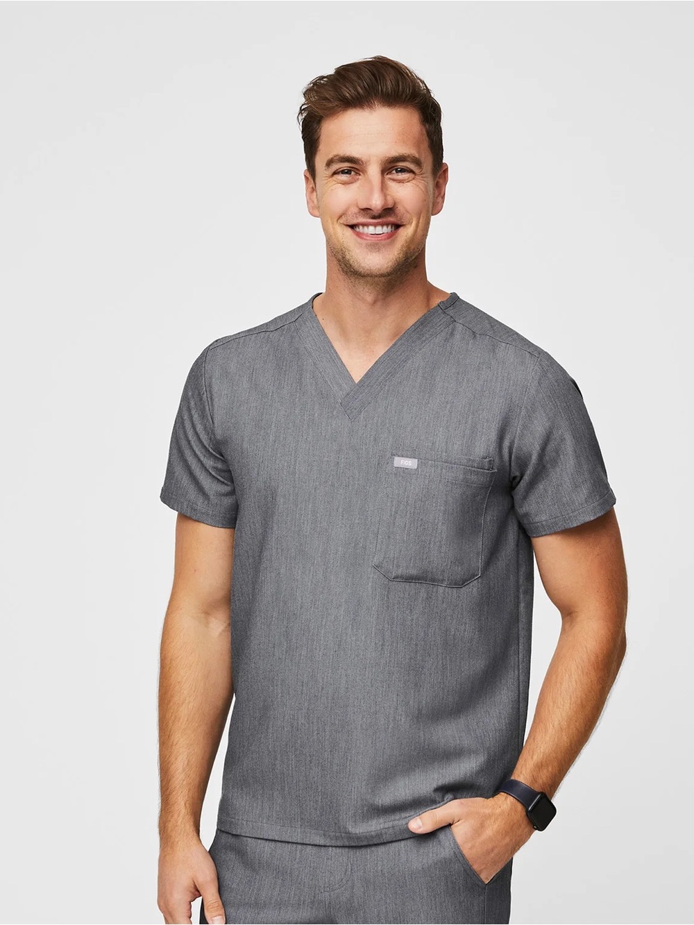 Figs Men’s V-Neck Scrub Top - Heather Gray